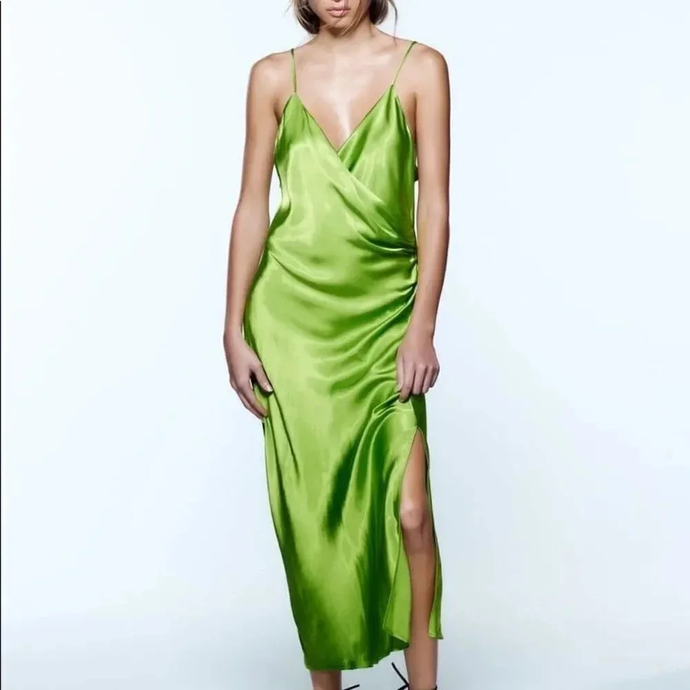 Zara neon green slip dress - Picture 1 of 16